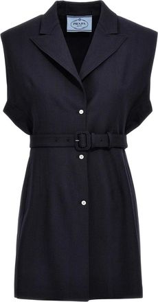 Prada Jassen, Dames, Blauw, M, Wol, Gilet van Wol met Riem