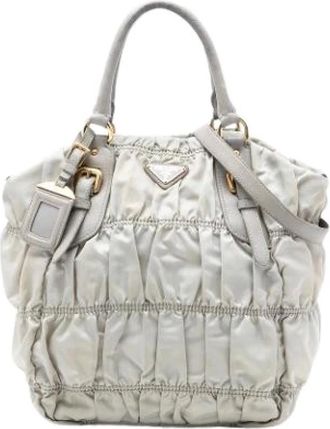 Prada Pre-owned Handbags, female, Gray, Size: ONE SIZE Pre-owned Gathered Nylon Satchel