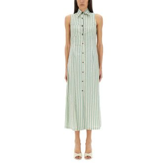 Alysi Gestreept Mouwloos Overhemdjurk - Dames - Shirt Kleedjes - Groen - XS - Kleedjes