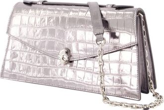 Alexander McQueen Womens Skull Top Handle Clutch - Alexander Mcqueen Leather Silver Calfskin Bags Clutches