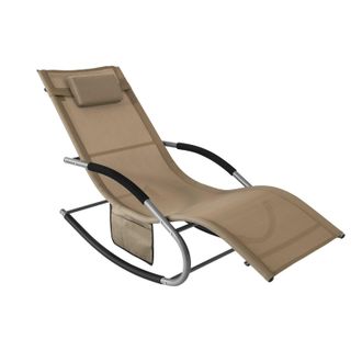 SoBuy Tumbona, Mecedora Con Almohada Y Bolsillo Lateral, Estructura De Hierro, Malla Transpirable Teslin, C&oacute;modo, Soporta Hasta 150 Kg Marr&oacute;n Ogs28-br Sobuy