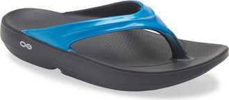 Oofos Oolala Luxe Flip Flop Sandal in Black/Iris Blue at Nordstrom Rack, Size 5
