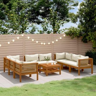 vidaXL Muebles De Jard&iacute;n 9 Pzas Madera Maciza De Acacia Cojines Crema Vidaxl