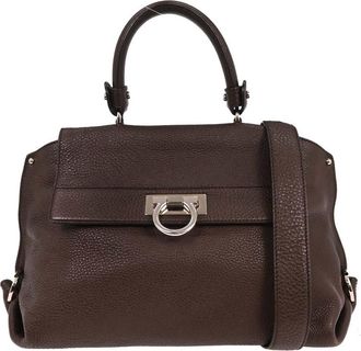 Ferragamo Sofia Satchel Grainy Leather Brown Leather Handbag (Pre-Owned)