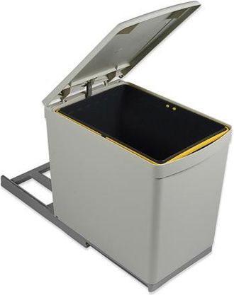 Emuca Contenedor De Reciclaje Para Fijaci&oacute;n Inferior Y Extracci&oacute;n Manual En Mueble De Cocina 1 X16litros Y Tapa Autom&aacute;tica, Pl&aacute;stico, Gris - Emuca