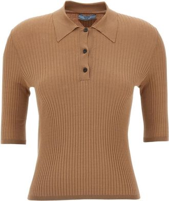Prada Katoenen Poloshirt - Dames - Polos - Beige - S - Katoen - Tops