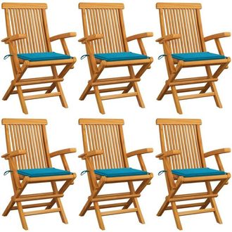 vidaXL Vidaxl - Sillas De Jard&iacute;n 6 Uds Madera Maciza De Teca Con Cojines Azules