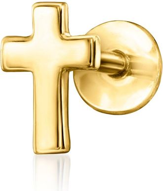 RS Pure by Ross-Simons 14kt Yellow Gold Cross Single Flat-Back Stud Earring