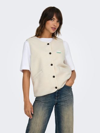 Only Pl&uuml;schweste ONLY ONLBABY LIFE TEDDY VEST PNT CS, Damen, Gr. XL, pumice stone detail:vintage batch, Pl&uuml;sch, Obermaterial: 100% Polyester, unifarben, be