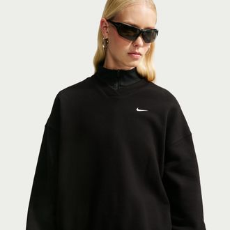 Nike Womens Studio Fleece Medium Weight Oversized V-Neck Top in Black | IQ5763-001