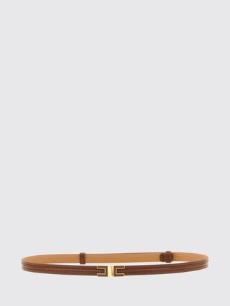 Elisabetta Franchi Calf Leather Belt with Enameled Monogram Buckle