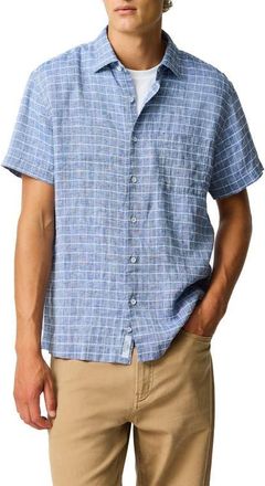Rodd & Gunn Croftview Check Short Sleeve Linen & Cotton Button-Up Shirt in Eclipse at Nordstrom, Size Xxx-Large