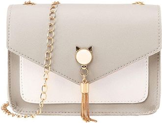 Generic Shoulder Bag Messenger Cover Small Phone Bag Women Fringe Mobile Cat Bag Lunch Bag with Shoulder Strap (Grey, One Size)