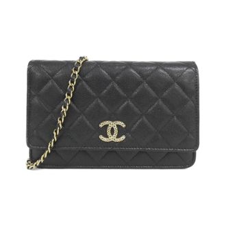 Chanel Black Grained Calfskin Chain/Shoulder Wallet (Pre-Owned)