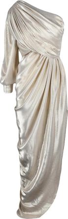 Rhea Costa Silver Polyamide One-Shoulder Lam&eacute; Long Dress