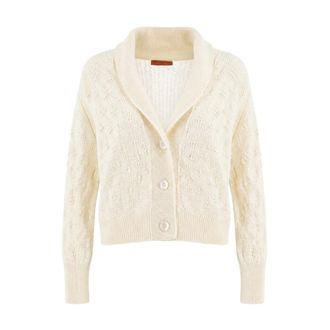 Ermanno Scervino Truien & Vesten, Dames, Beige, L, Gebreide Cardigan met Sjaalkraag