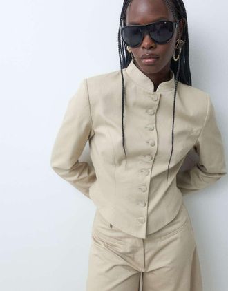 Asos giacca militare con vita stretta color pietra-Neutro