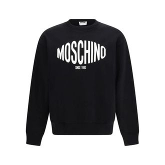Moschino Sweatshirts, male, Black, Size: XL Cotton Crewneck Sweatshirt with Ribbed Trims