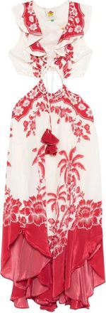 Farm Rio Guanacaste Cut-Out Midi Jurk - Dames - Casual kleedjes - Rood - M - Kleedjes