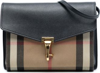 Burberry Pre-owned Womens Small Leather And House Check Canvas Derby Macken Crossbody - Black - One Size