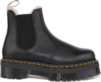 Dr. Martens Robuuste Chelsea Boot met Imitatiebont - Dames - Chelseaboots - Zwart - 40 EU - Leer - Schoenen