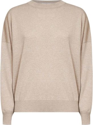 Brunello Cucinelli Ronde hals gebreide kleding - Dames - Ronde hals truien - Beige - L - Kasjmier - Truien & Vesten