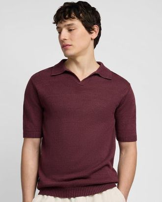 Onia Silk Linen Short Sleeve Johnny Polo in Port Wine at Nordstrom, Size Medium S