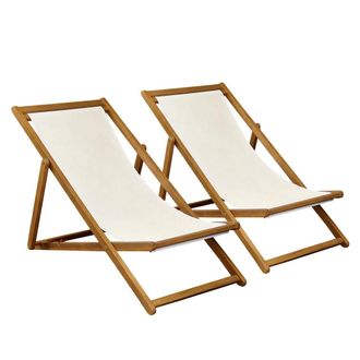 Oviala Juego de 2 tumbonas de acacia FSC con 3 posiciones de descanso crudo