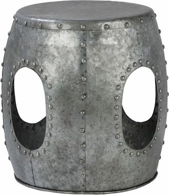 WOMO-DESIGN Womo-design - Mesa Auxiliar Vantaa Redonda &Oslash;38x43 Cm Plata, Vintage, Hecha A Mano, Metal, Dise&ntilde;o Industrial, Mesita De Centro Con Remaches Soldados De