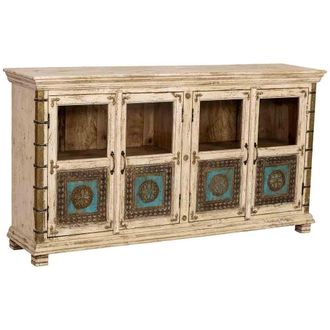 Wanderlust Deco Aparador De Madera Artesanal Blanco 170x40x90h Cm
