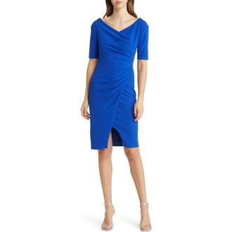 Tadashi Shoji Ruched Crepe Cocktail Dress in Mystic Blue at Nordstrom, Size X-Small