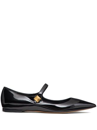 Valentino Garavani One Stud pointed-toe ballet flats - women - Calf Leather/Goat Skin/Patent Calf Leather/Metal - 34.5 - Black