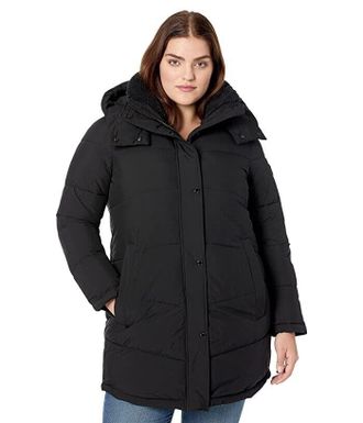 Calvin Klein Puffer Jacket Women Black Full Zip Long Sleeve Hooded JDM1052
