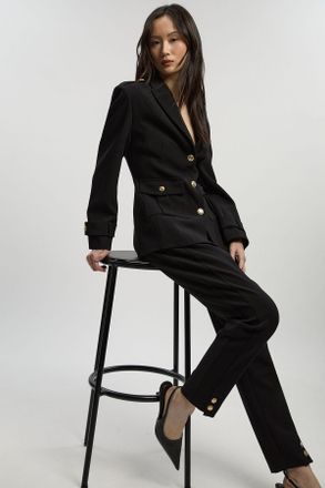 Karen Millen Womens Petite Compact Stretch Tailored Military Straight Leg Trouser - Black - Size 16 UK