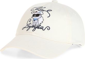 Karl Lagerfeld Admiral Choupette Denim Baseball Cap in White at Nordstrom Rack