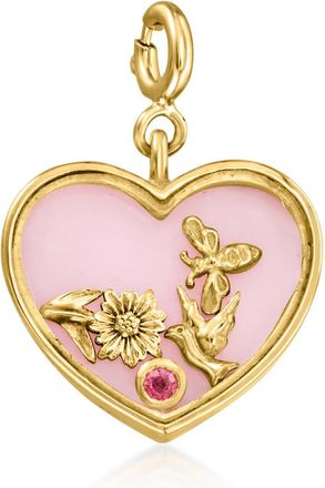 Ross-Simons Pink Opal Heart Charm With Single Rhodolite Garnet in 18kt Gold Over Sterling