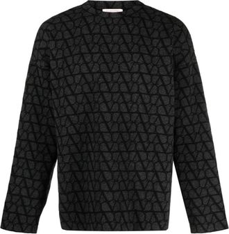Valentino Dark Grey Logo Textured Sweater