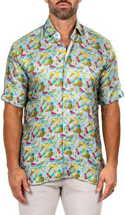 Maceoo Galileo Marthy Short Sleeve Button-Up Shirt in Blue at Nordstrom, Size 5