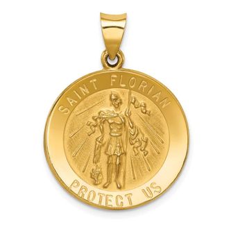 Diamond2Deal 14k Yellow Gold Polished and Satin St Florian Medal Hollow Pendant