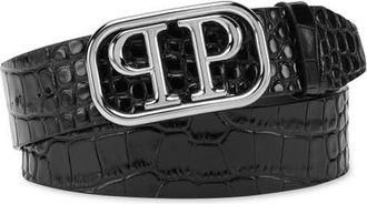 Philipp Plein Leather Belt Crocco Print Shiny Skull Men in Black at Nordstrom, Size 100