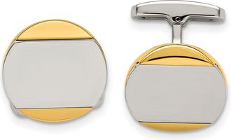 Diamond2Deal Stainless Steel Polished Yellow IP-plated Circle Cufflinks