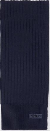 Gucci Knit Wool Scarf With Logo, Blue, Wool