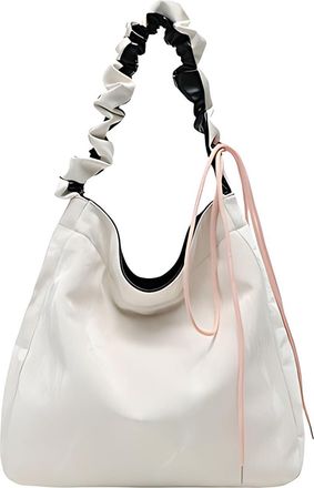 Generic Womens Fashion Shoulder Bag, PU Tote Bag, Elegant Bow Drawstring Design, Adjustable Shoulder Strap, Suitable for Work and Shopping (white,27 * 10 * 31