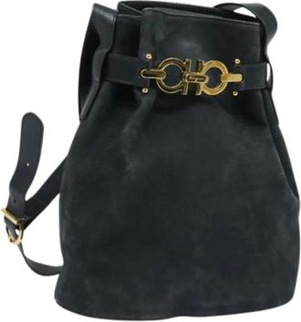 Ferragamo Pre-owned Bucket Bags, female, Blue, Size: ONE SIZE Pre-owned Suede shoulder-bags