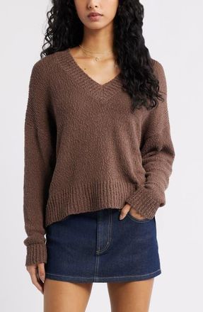 BP. Oversize V-Neck Sweater in Brown Quartz at Nordstrom, Size Xx-Small