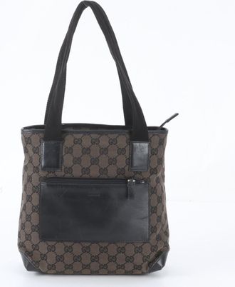 Gucci Black Brown Leather Canvas Handbag Shoulder Bag Tote Bag (Pre-Owned)