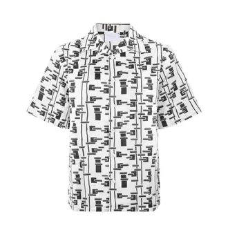 Prada Short Sleeve Shirts, male, Multicolor, Size: M White Printed Short-Sleeve Shirt