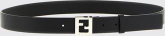 Fendi Cintura in pelle nera e marrone con fibbia monogram FF in metallo