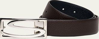 Santoni Mens Rectangle S-Buckle Reversible Leather Belt