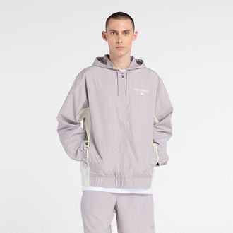 New Balance Uomo Trackside Woven Jacket in Grigio/Bianco, Politessuto, Taglia 2XL